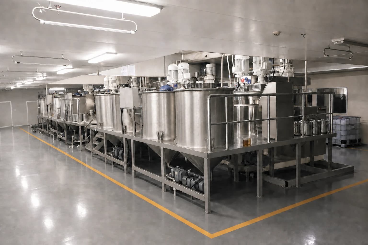 Stainless-steel mixing vessels and preparation equipment in Airsun's compounding workshop.